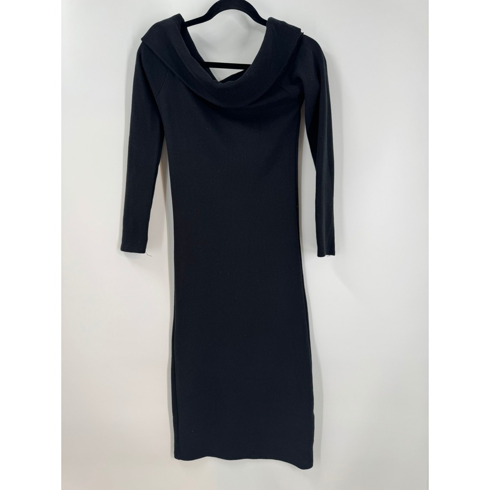 ZARA Women's Black Long Sleeve Cowl Neck Ribbed Knit Midi Sweater Dress Sz Small